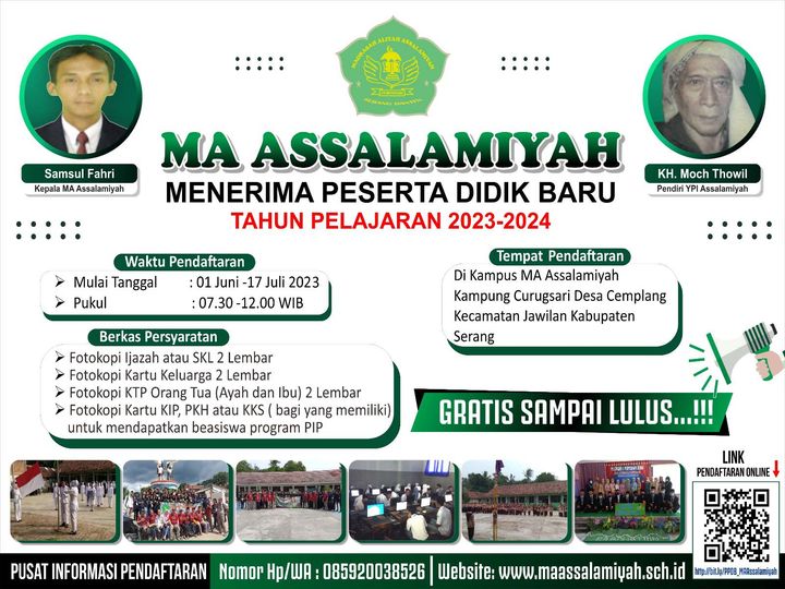 Penerimaan Siswa Baru MA Assalamiyah Tahun Pelajaran 2023-2024
